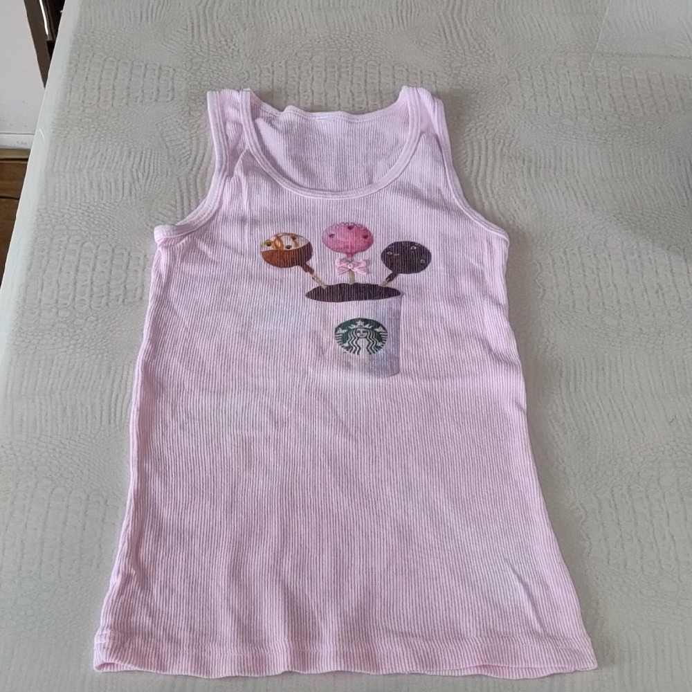 Pink Girls Tank Top with Fun Graphic Sz 10 - 12